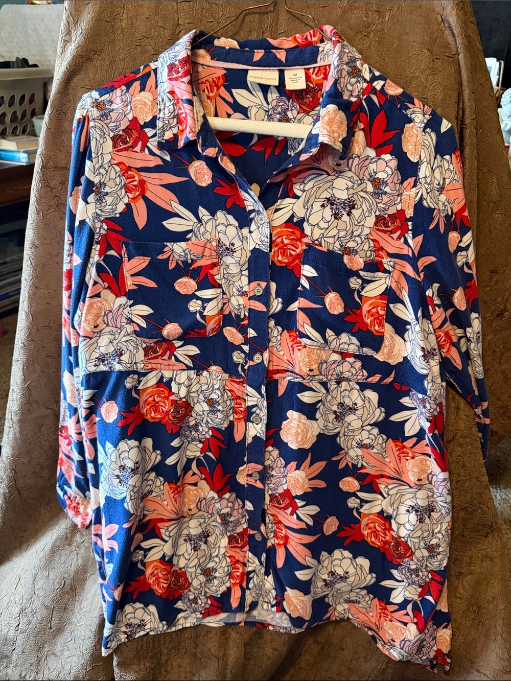 Westbound Floral Print Rayon Blouse Top Size M